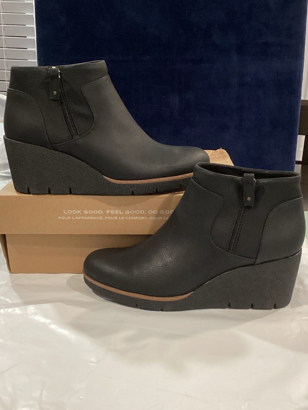 Dr. Scholl’s Been There Black Wedge Ankle Booties Women’s 7.5 M NIB